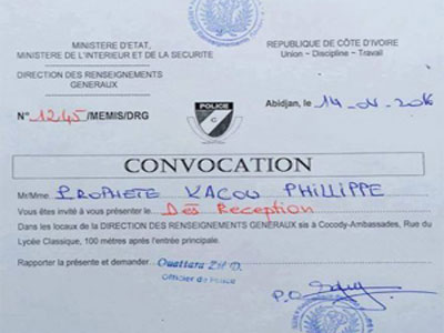 COTE D IVOIRE LE PROPHETE KACOU PHILIPPE DEFERE A LA MACA